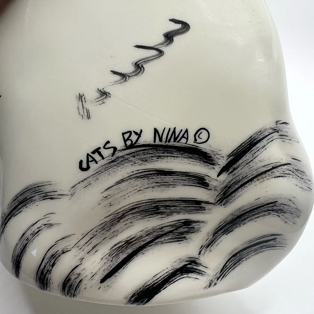 Vtg Cats by Nina Lyman Ceramic Cat Vase FigurinePersian White Cat Gold Eye